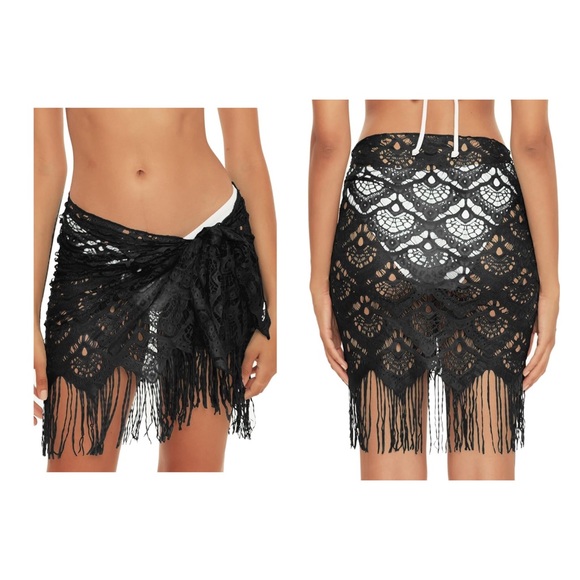 BECCA Other - BECCA *Malay* black crochet lace fringe coverup skirt sarong shawl headwrap